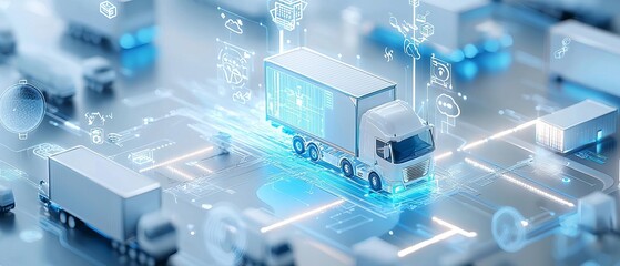 Fototapeta premium An overview of a modern logistics hub where advanced technology and software tools ensure optimized workflows and coordinated delivery management