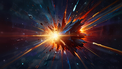 vibrant and abstract portrayal of a meteor explosion in the sky