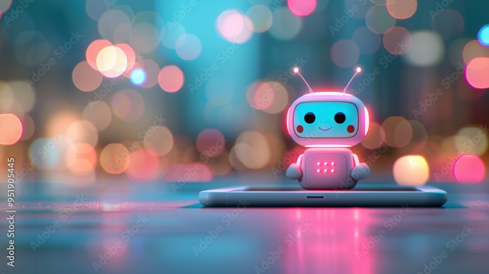 Poster a conceptual image of a digital tablet showing a chatbot conversation, illustrating modern marketing