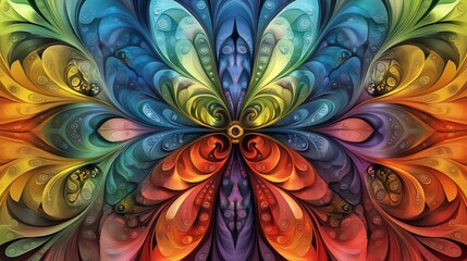 Vibrant abstract butterfly design with swirling colors and patterns