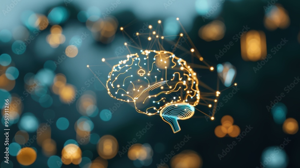 Poster an abstract representation of brainwaves superimposed on marketing icons, with ample copy space for 