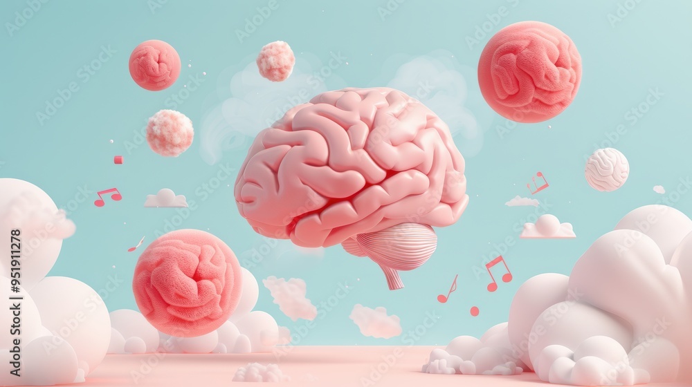 Poster a digital illustration of brainwaves interacting with marketing elements, featuring plenty of copy s