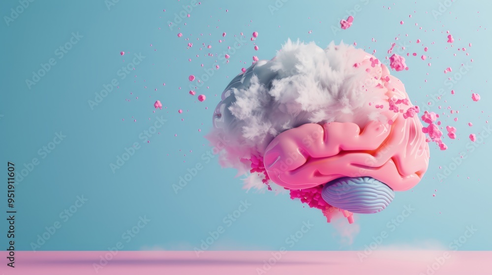 Poster a digital rendering of a brain with dynamic brainwaves intertwined with marketing tools, featuring p
