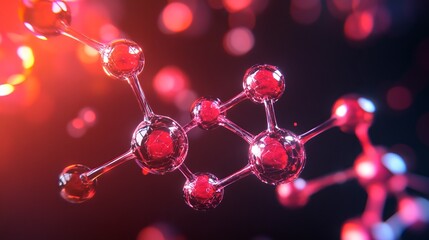 Molecular structure with vibrant red and black background exploring chemistry