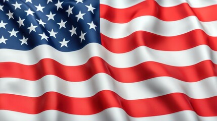 Obraz premium Waving American flag with stars and stripes Close-up of the American flag with stars and stripes waving in the wind, representing patriotism, freedom, and national pride