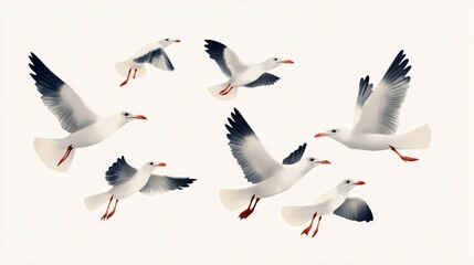 Obraz premium A Graceful Soar: Watercolor Seagulls in Flight 