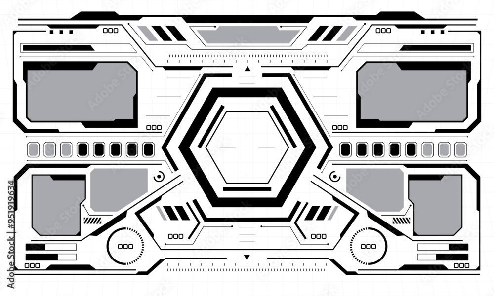 Poster hud white sci-fi interface screen view grey geometric design virtual reality futuristic technology c
