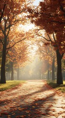 Fototapeta premium Beautiful Autumn Park with Golden and Red Leaves
