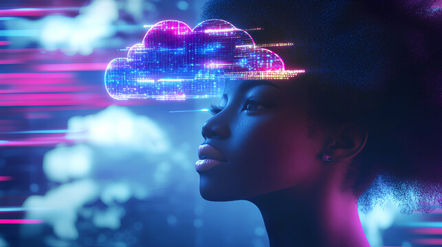 african american woman Coco.Cloud computing concept set. Cloud service server for storing and processing data.blogging, website, mobile app, promotional materials