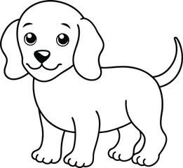Adorable dog illustration with a wagging tail ready for kids to add colors
