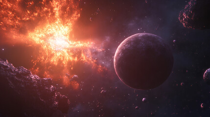 beautiful cosmic scene with planets. High quality digital space art 