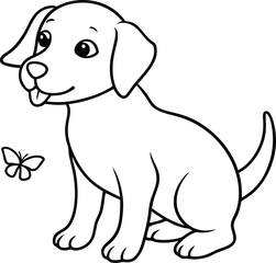 Obraz premium Playful puppy illustration showing a fun stance ideal for kids to color 
