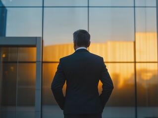 Businessman Looking at Modern Building from the Back