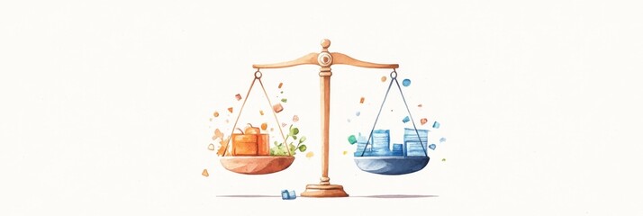 Balance in Work and Life - Watercolor Illustration of Contrasting Sides with Versatile Design for Marketing