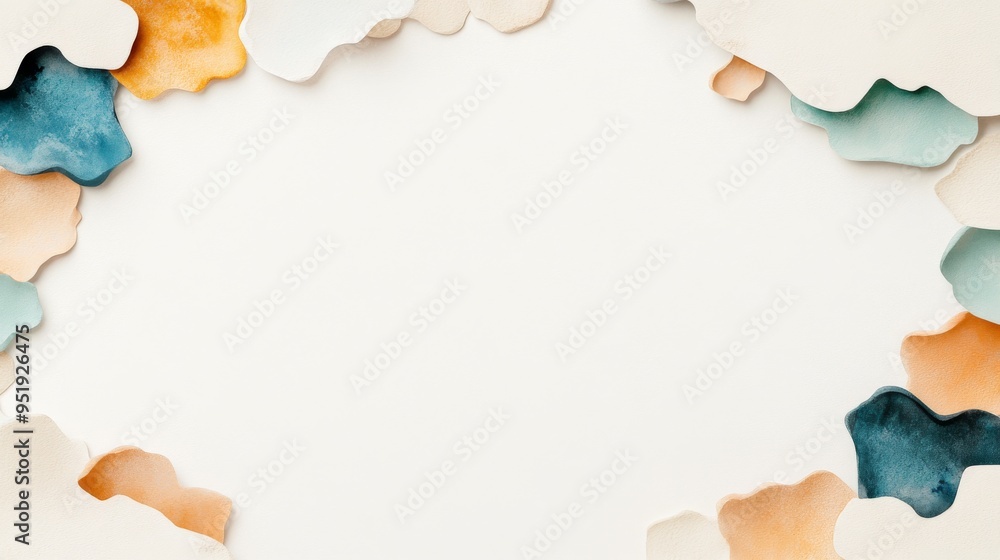 Poster serene watercolor abstraction in neutral tones with soft gradients and blurred effects on clean back