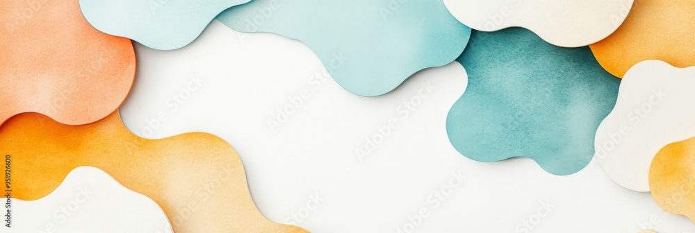 Poster geometric harmony - abstract 3d render with watercolor effects and muted gradients on clean backgrou