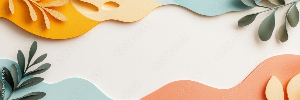 Poster abstract watercolor illustrations and geometric patterns in minimalist 3d render on neutral backgrou