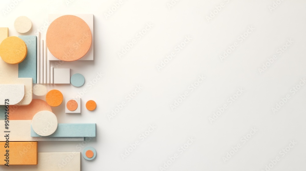 Poster serene abstract 3d watercolor illustrations with geometric shapes and soft textures on clean backgro