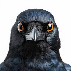An intense close-up of a crow's face perfect for Halloween-themed designs, decorations, or marketing materials with copy space.