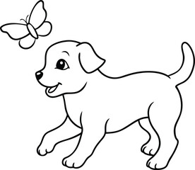 Fun and cute dog sketch full of joy and ready for kids to add colors
