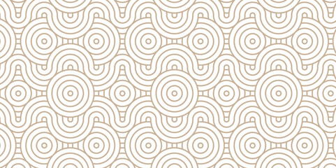Obraz premium Abstract geometric wave pattern with circles fabric curl Transparent vector backdrop. Seamless overlapping pattern with wave line circle brown composed by round retro background.