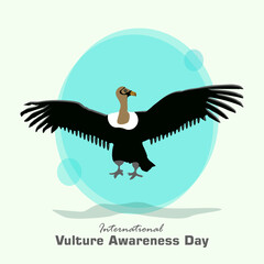 International Vulture Awareness Day celebrated on first Saturday of September. Vulture sitting on old tree vector, illustration. Rare and extinct bird.