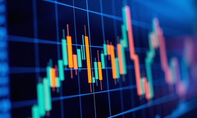 financial chart, stock market, glowing candlesticks