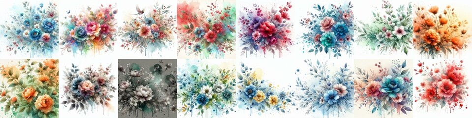 watercolor splash drawing style floral background. AI generated illustration