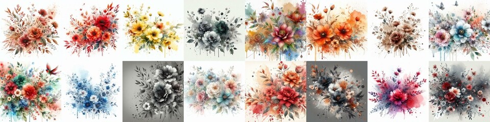 watercolor splash drawing style floral background. AI generated illustration
