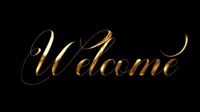Gold cursive Welcome lettering on a black background. Suitable for luxury event invitations, welcoming signs, or greeting cards design.