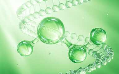 Green abstract spheres, green molecules, 3d rendering.