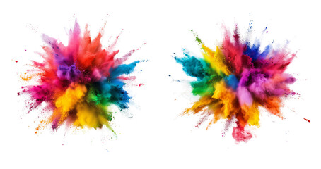 set of A Colorful powder explosion a vibrant color paint splash with the colors of the rainbow on a transparent background
