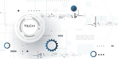 Obraz premium Vector Abstract circuit board, Illustration high tech computer, engineering, science and information technology on white color background. Hi-tech digital technology and futuristic concept