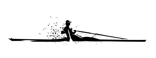 Rowing, isolated vector silhouette, ink drawing © michalsanca