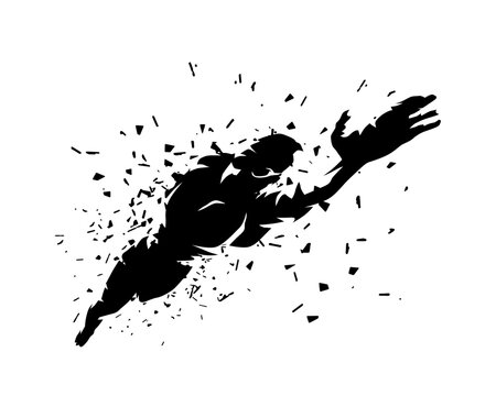 Crawl swimming, isolated vector swimmer silhouette, ink drawing