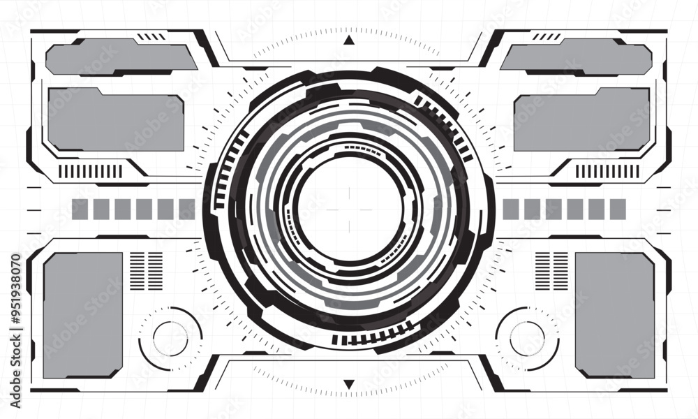 Poster hud sci-fi interface screen view black circular geometric design virtual futuristic technology creat