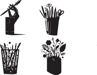 Pen holder silhouette, Pen holder icon, Pen holder vector, 