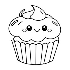 coloring book, coloring, outline, line, cute, funny, drawing, icon, illustration, vector, black, cover book, book, cartoon, cupcake, cake, food, dessert, birthday, muffin, bakery, baked, snack, delici