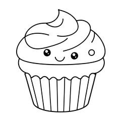 coloring book, coloring, outline, line, cute, funny, drawing, icon, illustration, vector, black, cover book, book, cartoon, cupcake, cake, food, dessert, birthday, muffin, bakery, baked, snack, delici