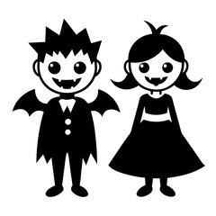cute Halloween funny boy and girl couple vector logo silhouette illustration white background