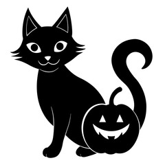 black cat with pumpkin
