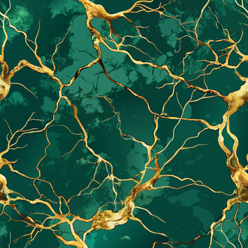 Emerald Green Marble with Gold Veins  Seamless Luxury Texture 