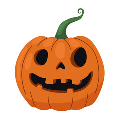 Jack-o-lantern. Halloween carved pumpkin with smile. Vector illustration isolated on white. Orange pumpkin.