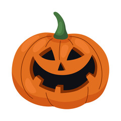 Jack-o-lantern. Halloween carved pumpkin with smile. Vector illustration isolated on white.