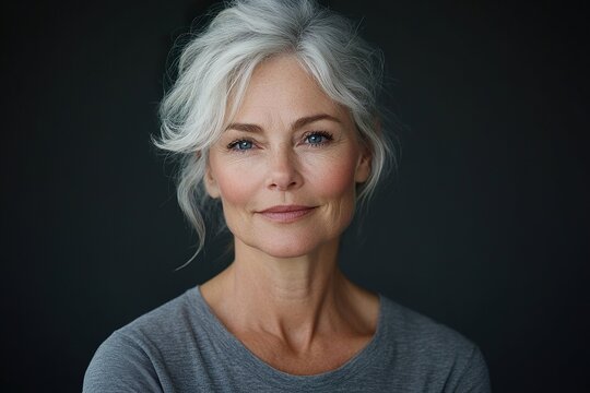 Confident Older Woman in Casual Wear Giving a Serious Yet Positive Look at the Camera for a Headshot
