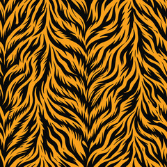 Seamless Tiger Skin Print Vector Design  Realistic, Bold Stripes on a Golden-Orange Background 