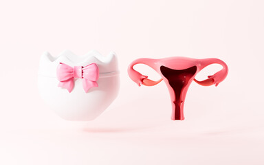 Female uterus and menstrual pad, 3d rendering.