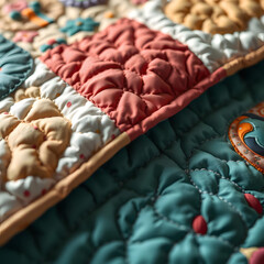 Fototapeta premium Colorful quilting showcasing intricate patterns and textures in warm tones