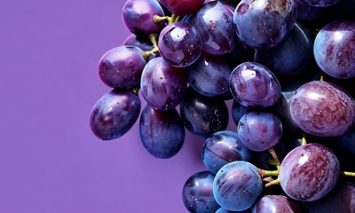Bunch of purple grapes on violet background