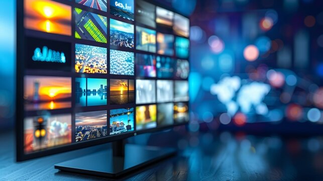 Tv showing streaming platform user interface with video gallery, displaying several videos on screen